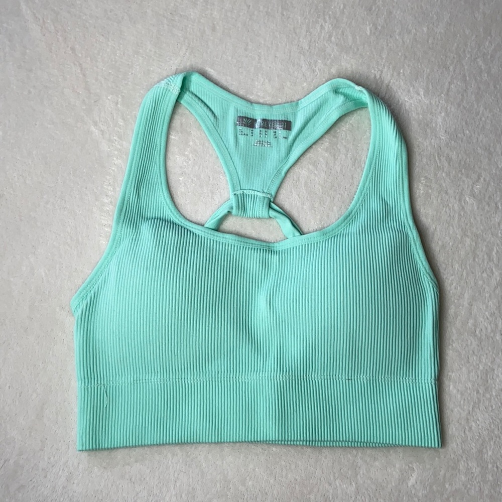 Forever 21 Seamless Ribbed Sports Bra in Seafoam